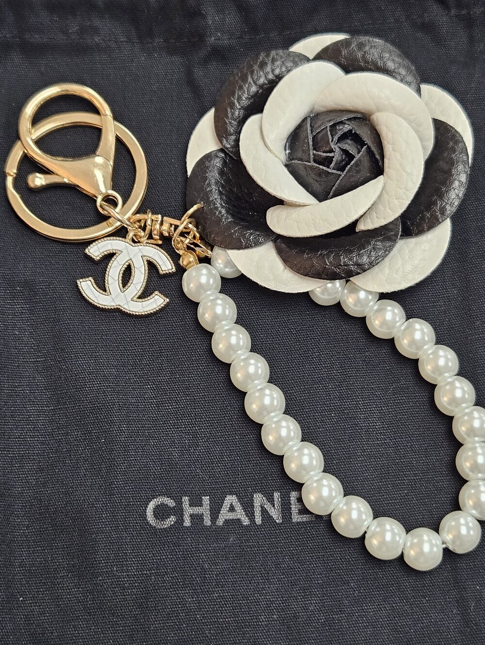 Handmade Chanel Zipper Pull Reimagined On Camellia Flower Pearl Bag Charm